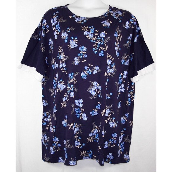 NEW Woman Within 2X 26/28 Navy Floral Short Sleeve Tunic Top - Picture 5 of 14